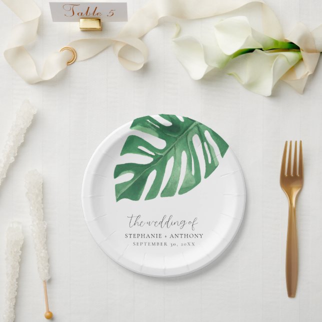 Greenery Tropical Monstera Blätter Summer Wedding Pappteller (Hochzeit)