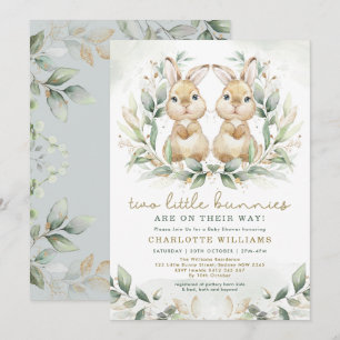 Greenery Twin Bunny Baby Dusche Osterkaninchen Einladung