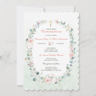Greenery Twin Communion Girls Invitations Einladung
