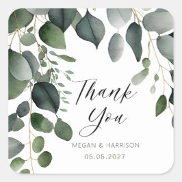 Greenery und Eucalyptus Wedding Vielen Dank Quadratischer Aufkleber