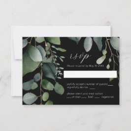Greenery und Eukalyptus Wedding Black RSVP Card Karte