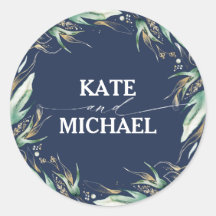 Greenery und Gold Blätter Wreath Navy Blue Wedding