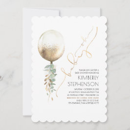 Greenery und Gold Glitzer Ballon Oh Baby Shower Einladung