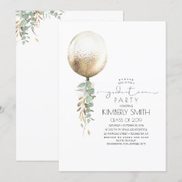 Greenery und Gold Glitzer Balloon Abschluss Einladung