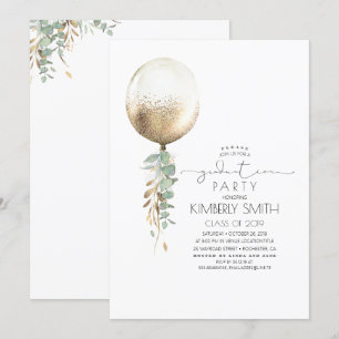 Greenery und Gold Glitzer Balloon Abschluss Einladung