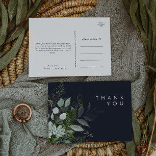 Greenery und Gold Leaf Dark Navy Hochzeit Vielen D Postkarte