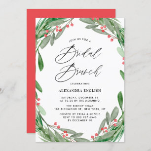 Greenery und Holly Wreath Winter Bridal Brunch Einladung