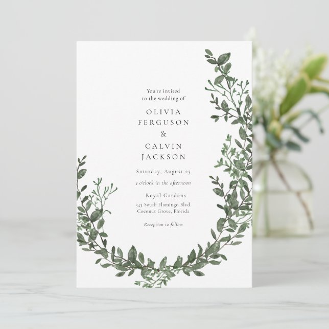 Greenery Vines Garden Wedding Einladung (Stehend Vorderseite)