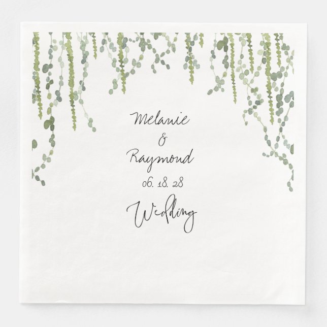 Greenery Vines Wedding 8" Square Dinner Serviette (Vorderseite)
