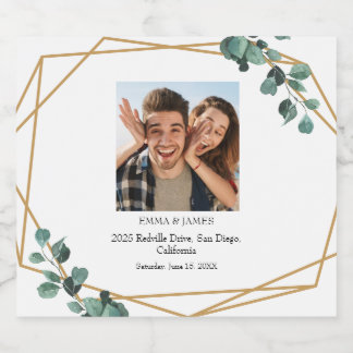 Greenery Vintag Script Wedding Wine Label