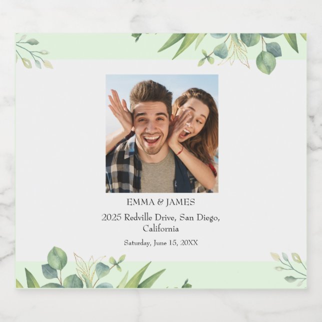 Greenery Vintag Script Wedding Wine Label (Einzelnes Label)