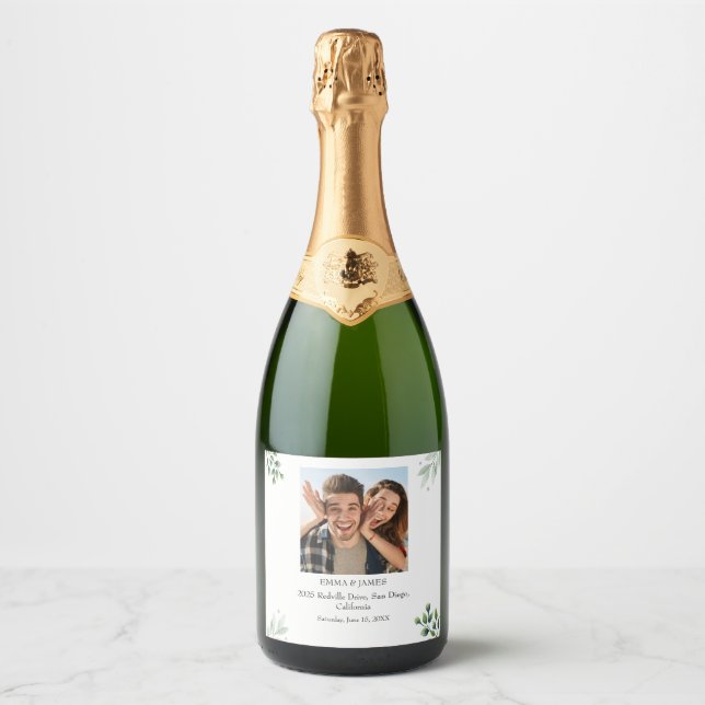 Greenery Vintag Script Wedding Wine Label (Vorderseite)