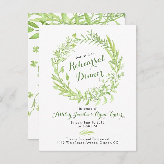 Greenery Watercolo Probe Abendessen Einladung (Vorne/Hinten)