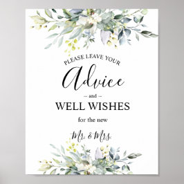 Greenery Watercolor Advice & Wishings Wedding Poster