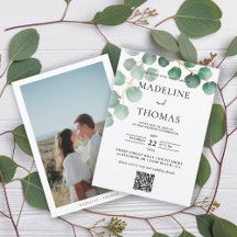 Greenery Watercolor Blätter Foto Qr Code Hochzeit