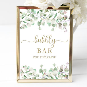Greenery Watercolor Bubbly Bar Pop Fizz Clink Sign Poster