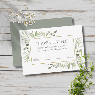 Greenery Watercolor Diaper Raffle Baby Dusche Begleitkarte