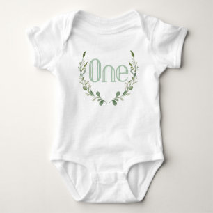 Greenery Watercolor Ein Jahr alt 1. Geburtstag Baby Strampler