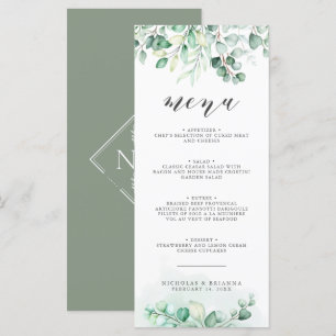 Greenery Watercolor Eucalyptus Wedding Dinner Menükarte
