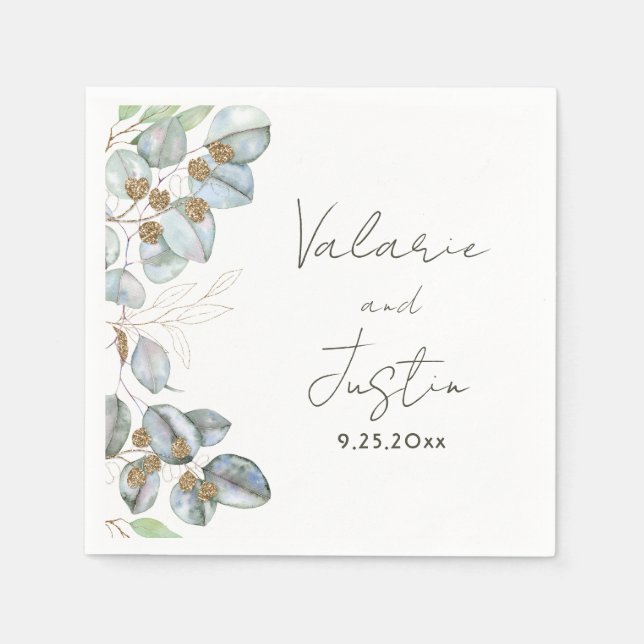 Greenery Watercolor Eucalyptus Wedding Napkins Serviette (Vorderseite)