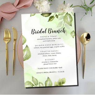 Greenery Watercolor Floral Bridal Brunch Menü Menükarte