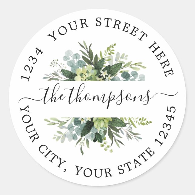 Greenery watercolor floral Classic Round Sticker (Vorderseite)