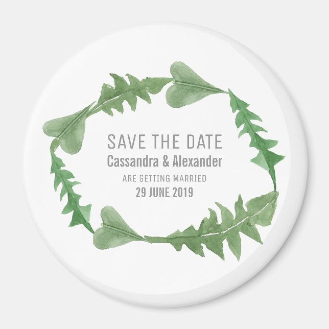 Greenery Watercolor Foliage Save the Date Magnet (Vorne)