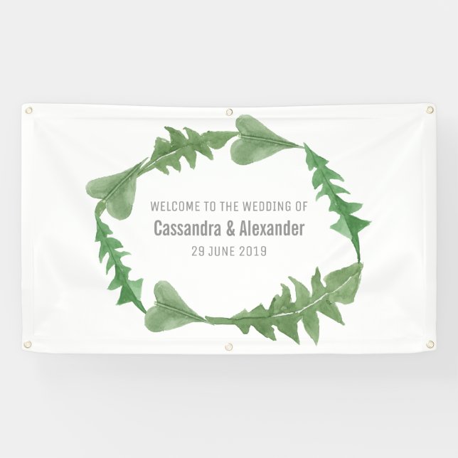 Greenery Watercolor Foliage Wedding Banner (Horizontal)
