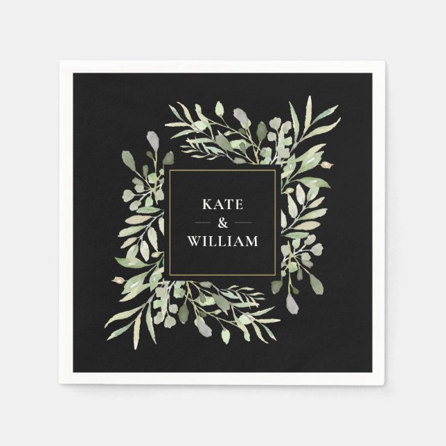 Greenery Watercolor Foliage Wedding Serviette (Vorderseite)