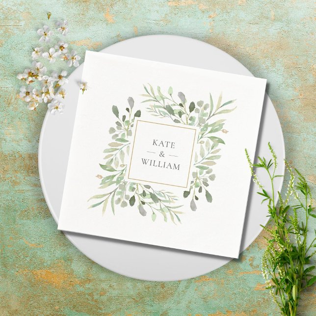 Greenery Watercolor Foliage Wedding Serviette (Von Creator hochgeladen)
