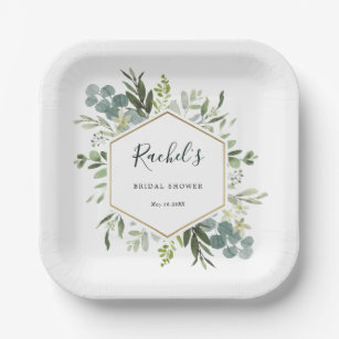 Greenery Watercolor Gold Hexagon Brautparty Pappteller