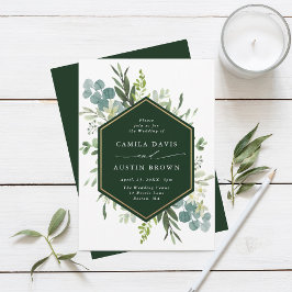 Greenery Watercolor Gold Hexagon Wedding Einladung