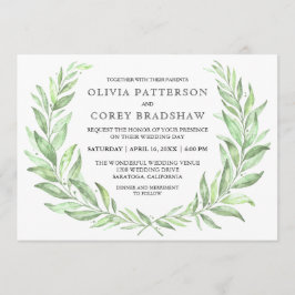 Greenery Watercolor Laurel Wreath Wedding Einladung