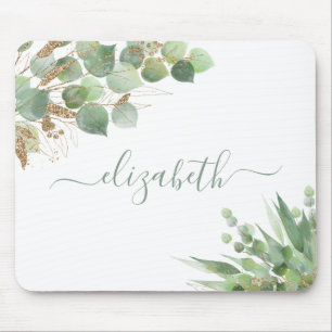 Greenery Watercolor Mit Monogramm Mousepad