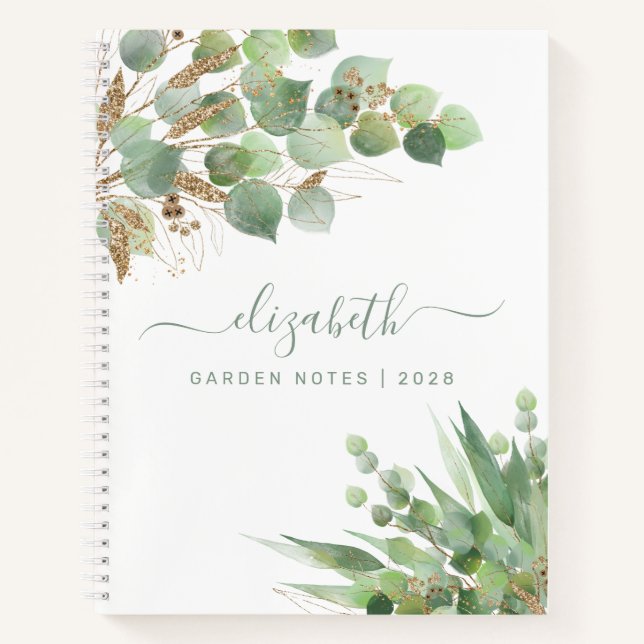 Greenery Watercolor Personalisiert Monogram Notizbuch (Vorderseite)