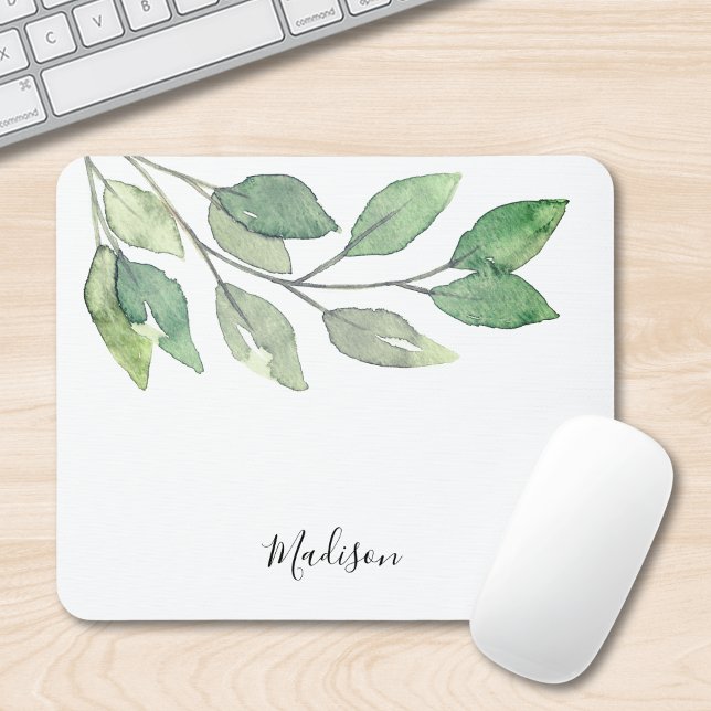 Greenery Watercolor Personalisiert Mousepad (Von Creator hochgeladen)