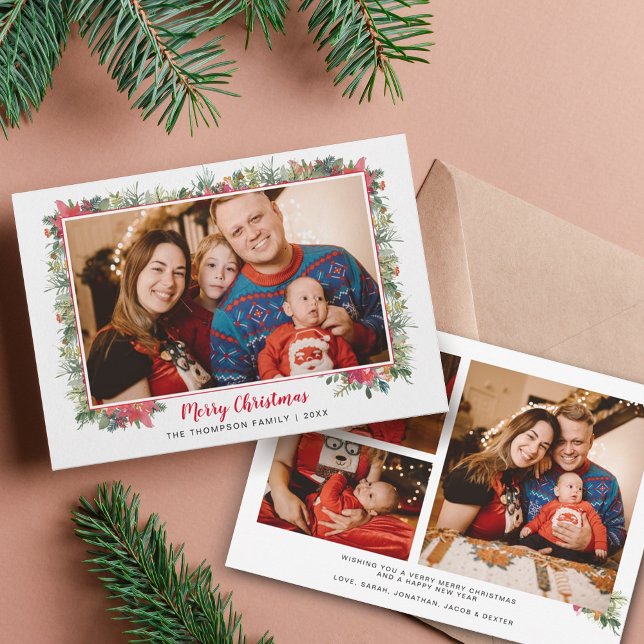 Greenery Watercolor Script Foto Collage Weihnachte Feiertagskarte (Von Creator hochgeladen)