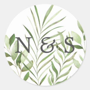 Greenery Watercolor Wedding Monogram Umschlag Aufk Runder Aufkleber
