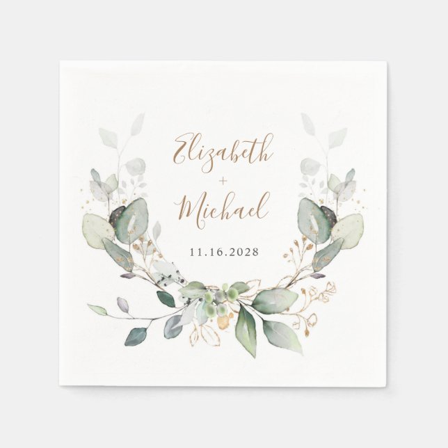 Greenery Watercolor Wedding Serviette (Vorderseite)