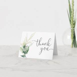 Greenery watercolors green gold leaves Single Dankeskarte