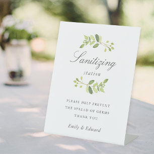 Greenery Wedding Brautparty Sanitizing Station Sockelschild