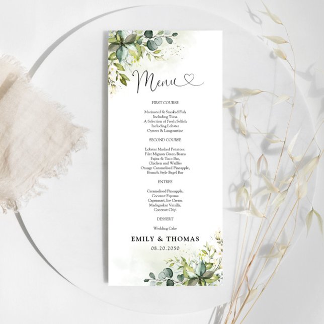 Greenery Wedding Ceremony Menu Menükarte (Von Creator hochgeladen)