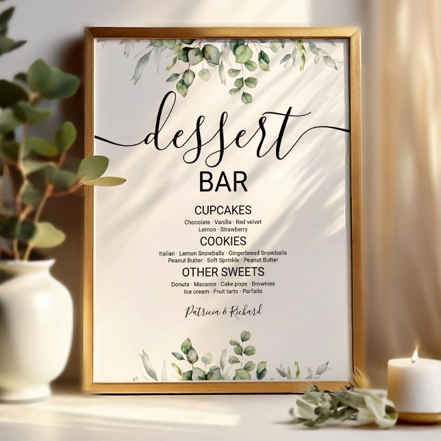 Greenery Wedding Dessert Table Sign Poster (Von Creator hochgeladen)