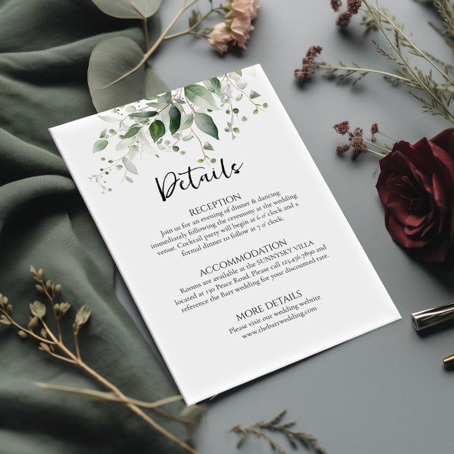 Greenery Wedding Details Eintrittskarte elegant Begleitkarte (Von Creator hochgeladen)