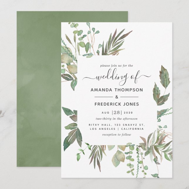Greenery Wedding Einladung (Vorne/Hinten)