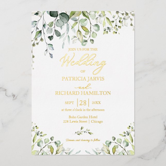 Greenery Wedding Eucalyptus Watercolor Folieneinladung (Vorderseite)