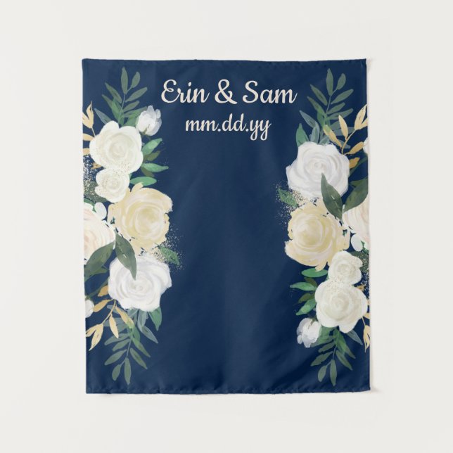 Greenery Wedding Foto Booth Backdrop Navy Blue Wandteppich (Vorderseite)
