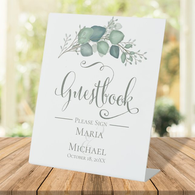 Greenery Wedding Guestbook Script Custom Sockelschild (Wedding guest book botanical greenery sign)