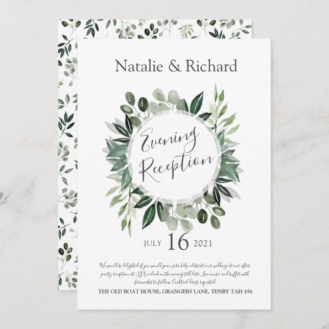 Greenery Wedding Invite, Abend Empfang Einladung (Vorne/Hinten)