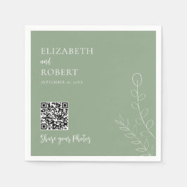 Greenery Wedding QR Share Your Photos Sage Green Serviette